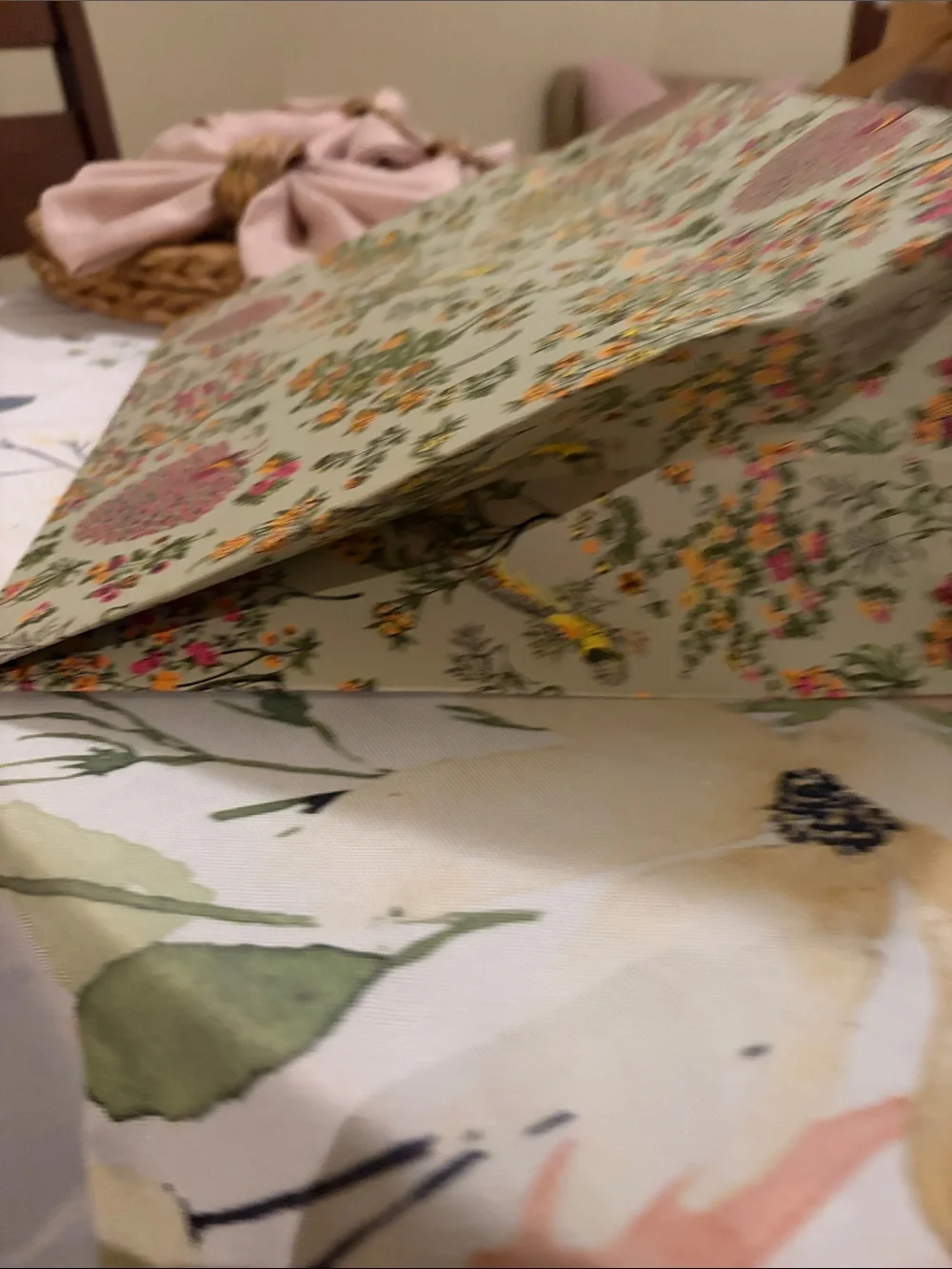 Tory Burch Floral Panel in Sage Green with Pink Flowers Gift Bag